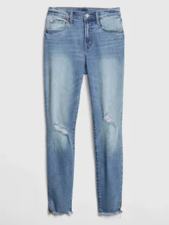 Mid Rise Distressed True Skinny Ankle Jeans