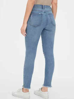 Mid Rise Distressed True Skinny Ankle Jeans