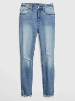 Mid Rise Distressed True Skinny Ankle Jeans