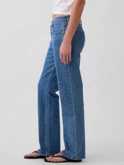 Mid Rise Embroidered Relaxed Straight Jeans