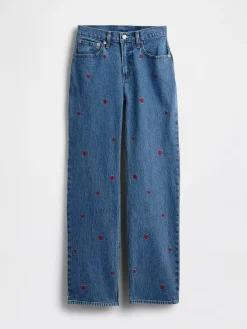 Mid Rise Embroidered Relaxed Straight Jeans