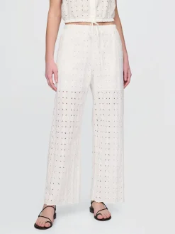 Mid Rise Eyelet Easy Wide-Leg Pants