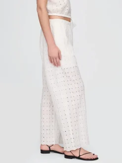 Mid Rise Eyelet Easy Wide-Leg Pants