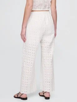 Mid Rise Eyelet Easy Wide-Leg Pants