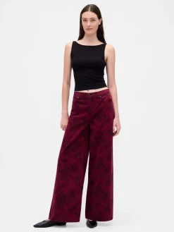 Mid Rise Floral Baggy Jeans