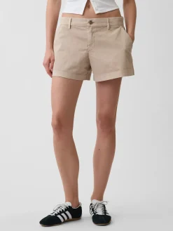 Mid Rise Khaki Shorts