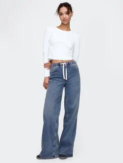 Mid Rise Knit Easy Baggy Jeans