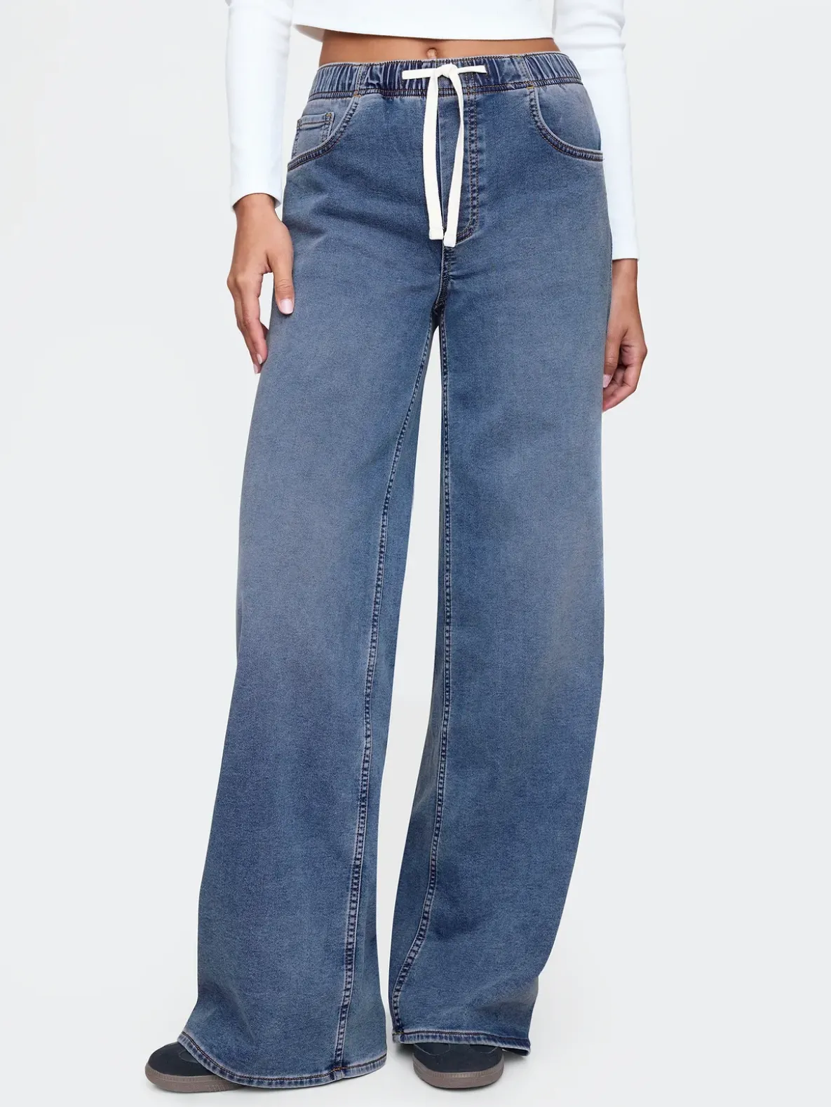 Mid Rise Knit Easy Baggy Jeans
