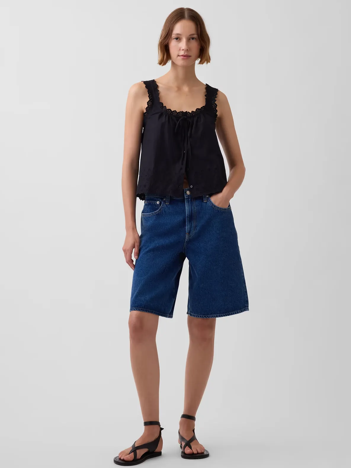 Mid Rise Longline Denim Shorts