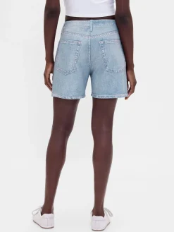 Mid Rise Printed Knit Denim Shorts