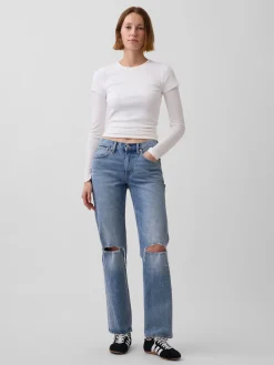 Mid Rise Relaxed Straight Jeans