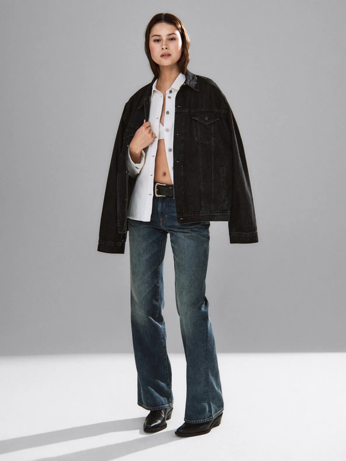 Mid Rise Rigid Relaxed Flare Jeans