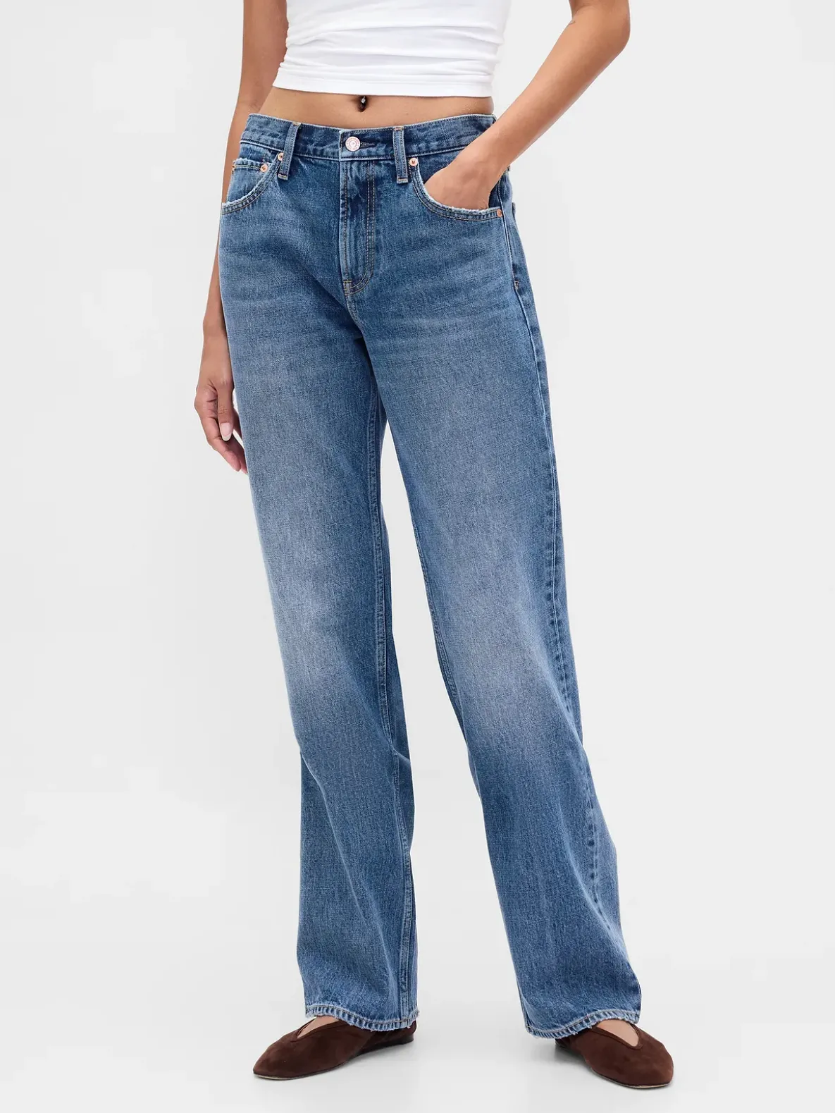 Mid Rise Rigid Relaxed Straight Jeans