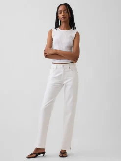 Mid Rise Split-Hem Relaxed Straight Jeans