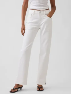 Mid Rise Split-Hem Relaxed Straight Jeans