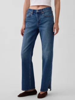 Mid Rise Split-Hem Relaxed Straight Jeans