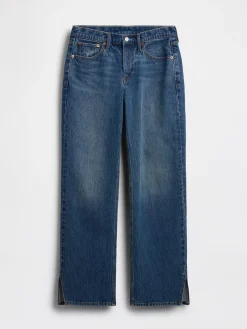 Mid Rise Split-Hem Relaxed Straight Jeans