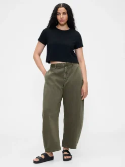 Mid Rise Twill Barrel Pants