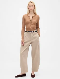 Mid Rise Twill Barrel Pants