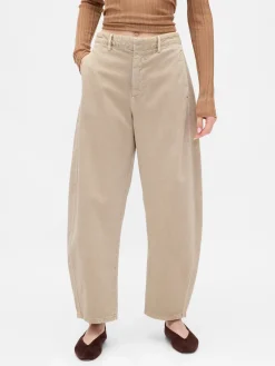 Mid Rise Twill Barrel Pants