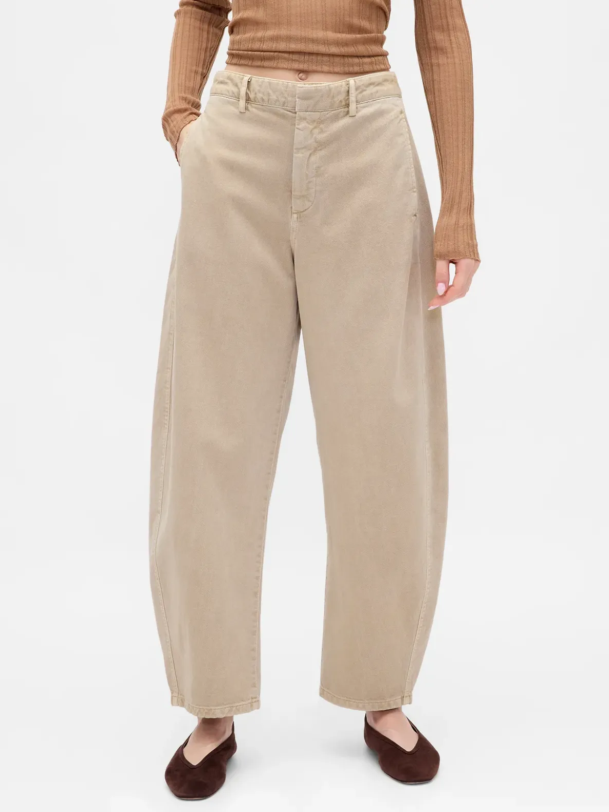 Mid Rise Twill Barrel Pants