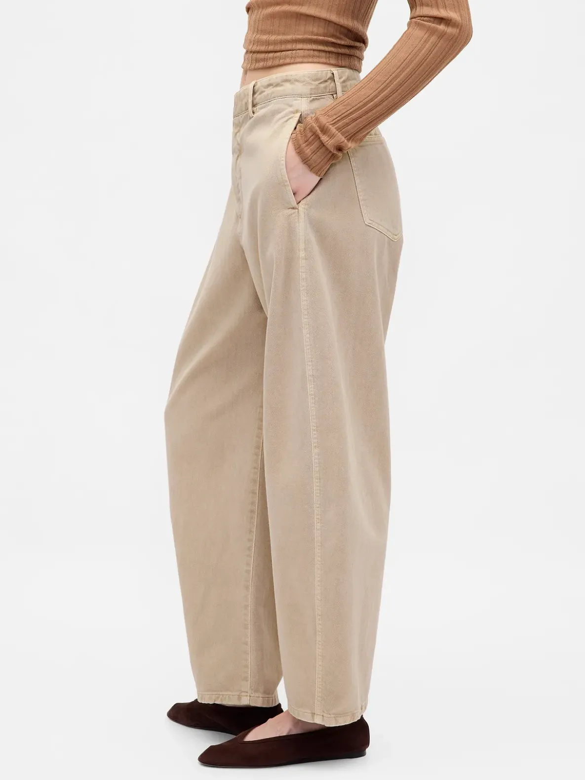Mid Rise Twill Barrel Pants