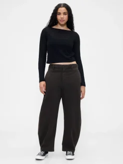 Mid Rise Twill Barrel Pants