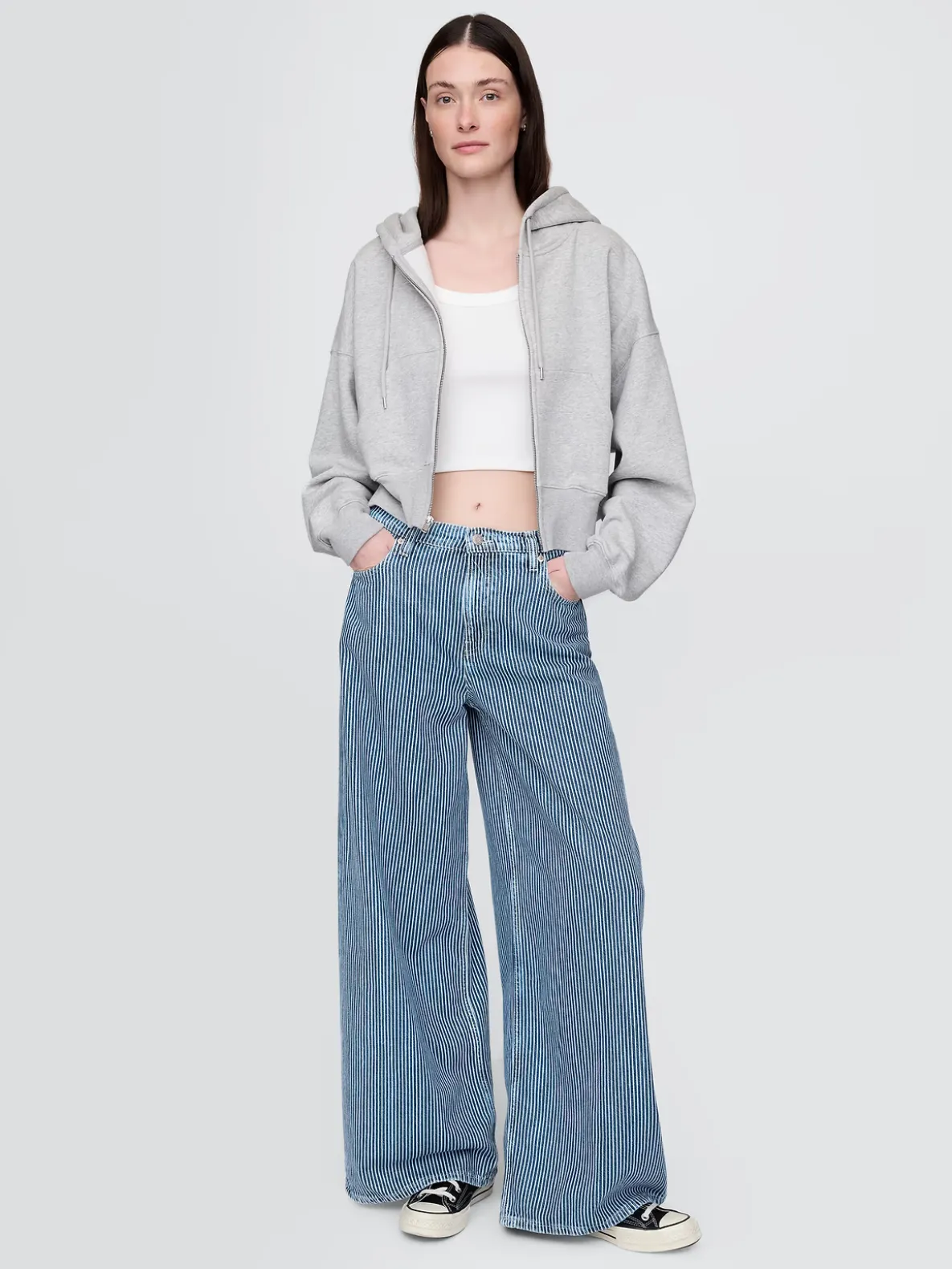 Mid Rise UltraSoft Denim Stripe Baggy Jeans