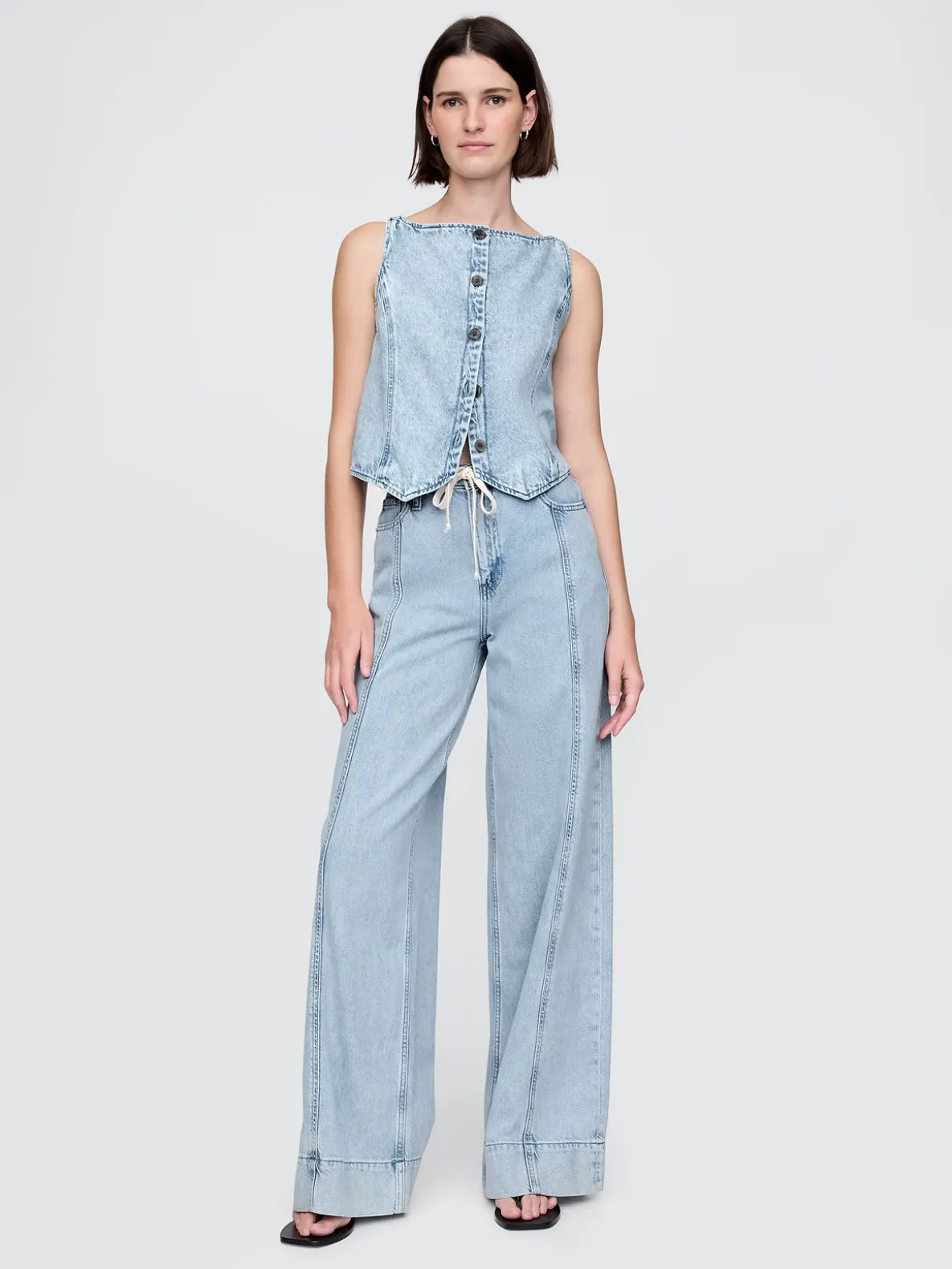 Mid Rise UltraSoft Denim Baggy Trousers