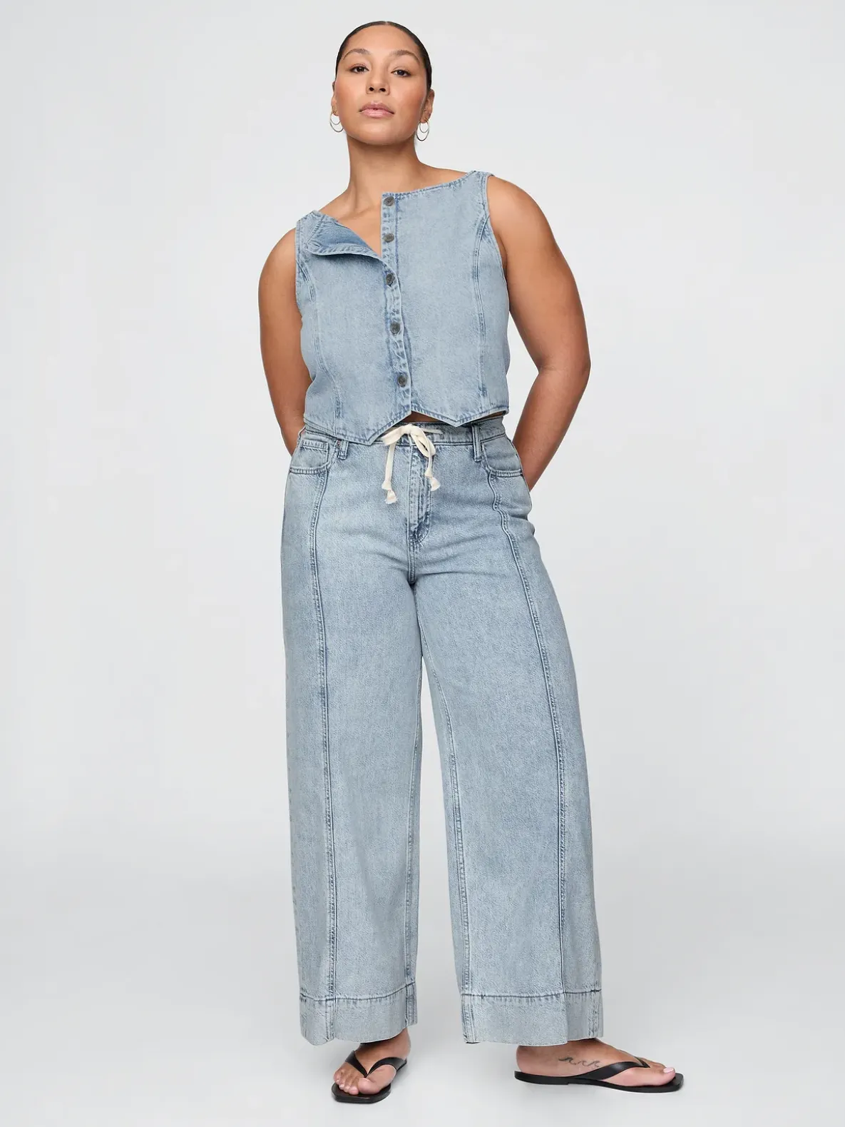 Mid Rise UltraSoft Denim Baggy Trousers