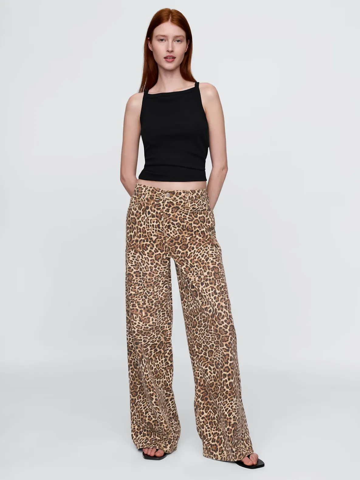 Mid Rise UltraSoft Leopard Baggy Jeans