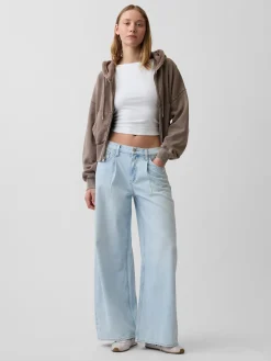 Mid Rise UltraSoft Pleated Baggy Jeans