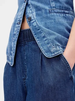Mid Rise UltraSoft Pleated Baggy Jeans