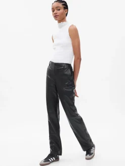 Mid Rise Vegan Leather Loose Pants