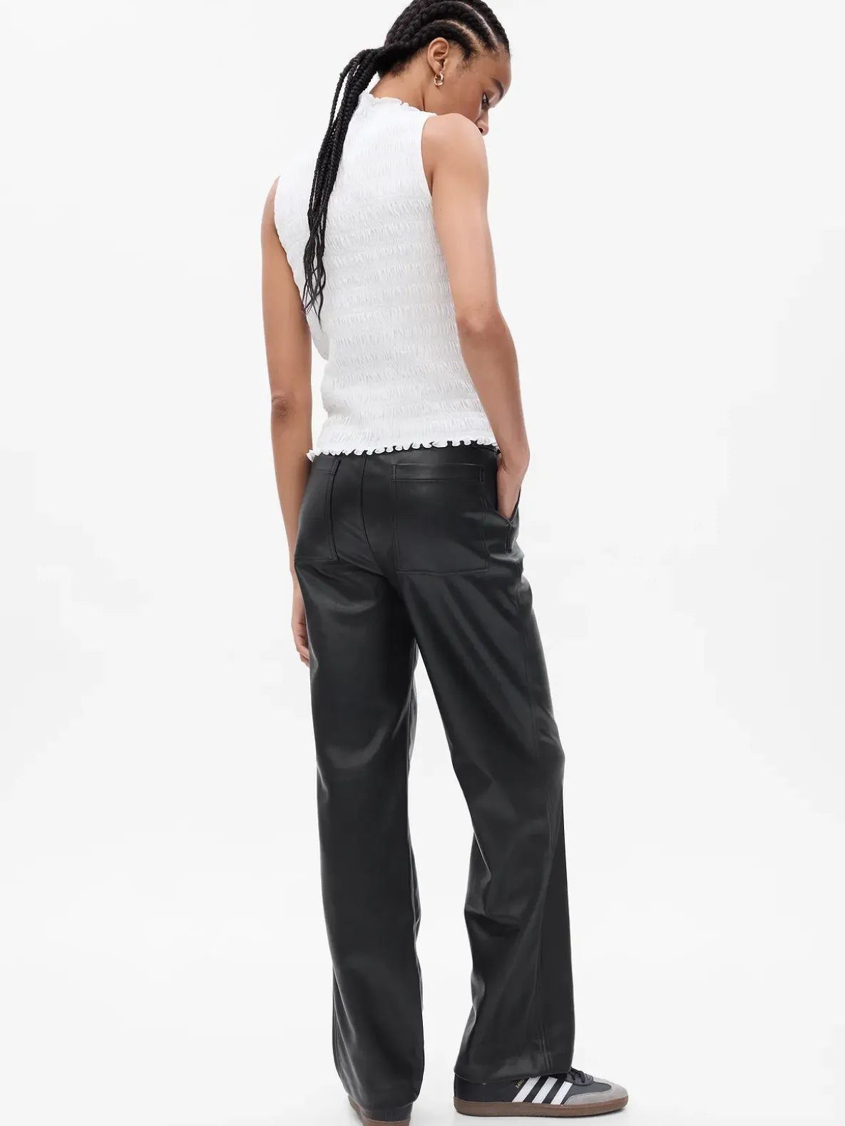 Mid Rise Vegan Leather Loose Pants
