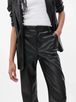 Mid Rise Vegan Leather Loose Pants