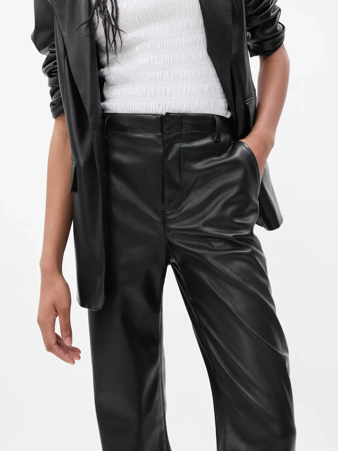 Mid Rise Vegan Leather Loose Pants