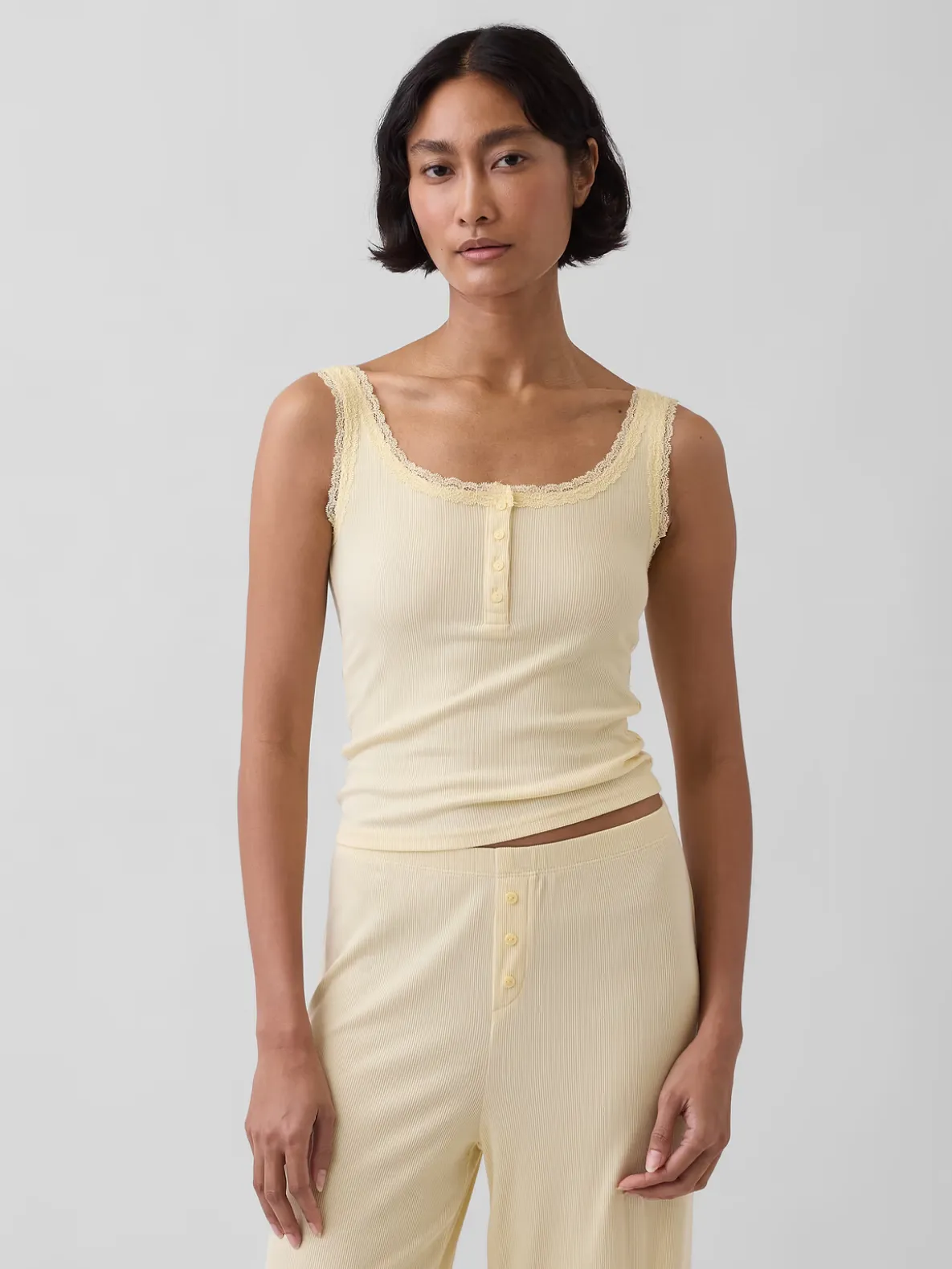 Mini Rib Lace Henley PJ Tank Top