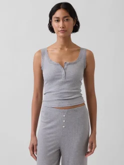 Mini Rib Lace Henley PJ Tank Top