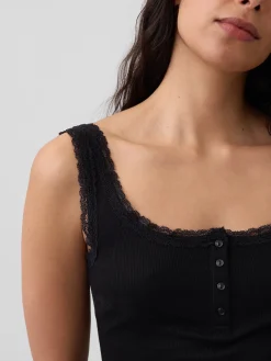Mini Rib Lace Henley PJ Tank Top