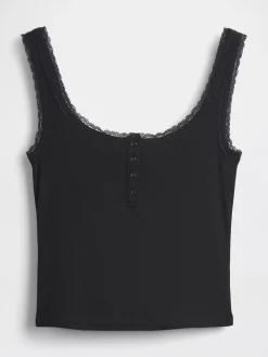 Mini Rib Lace Henley PJ Tank Top