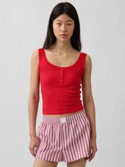Mini Rib Lace Henley PJ Tank Top