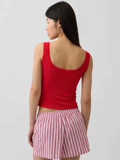 Mini Rib Lace Henley PJ Tank Top