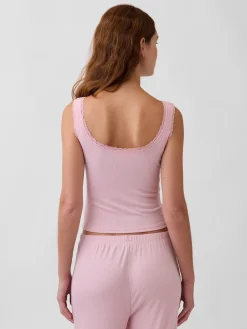 Mini Rib Lace Henley PJ Tank Top