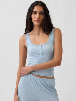Mini Rib Lace Henley PJ Tank Top
