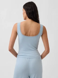 Mini Rib Lace Henley PJ Tank Top
