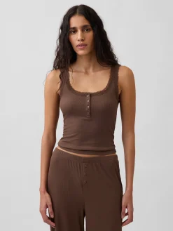 Mini Rib Lace Henley PJ Tank Top