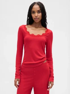 Mini Rib Lace-Trim PJ Top