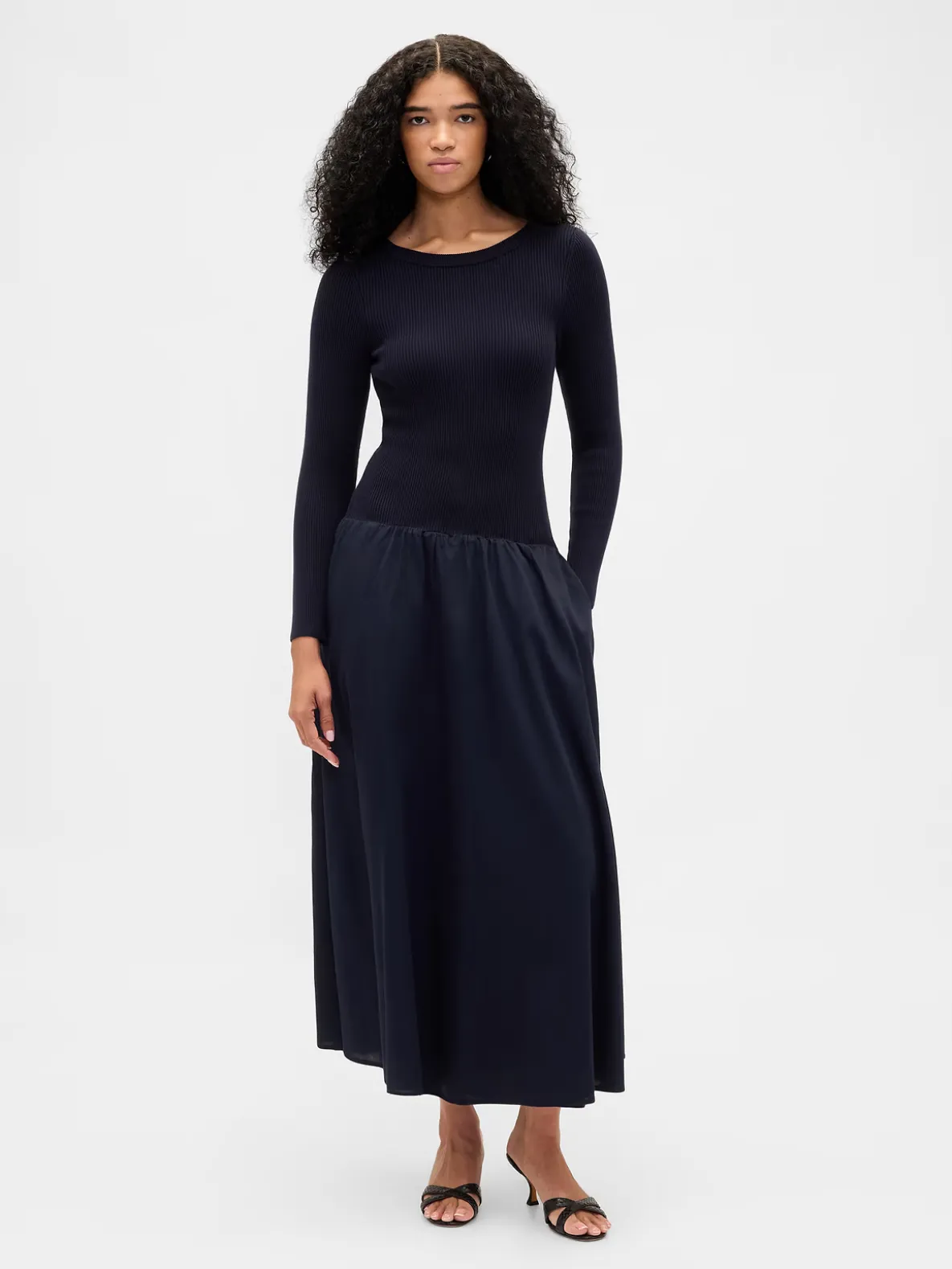 Mixed Media Drop-Waist Maxi Dress