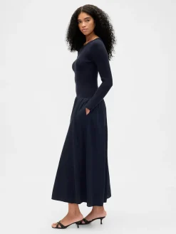 Mixed Media Drop-Waist Maxi Dress